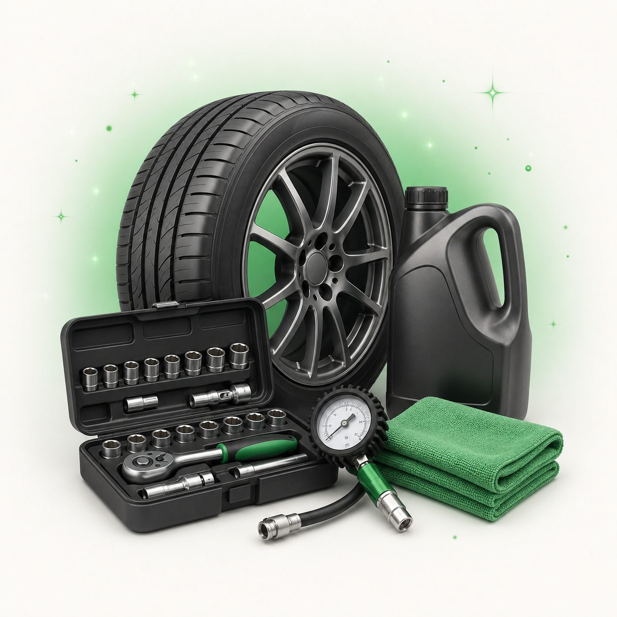 Car tire, wrench set, motor oil and tire gauge — the Automotive deal feed