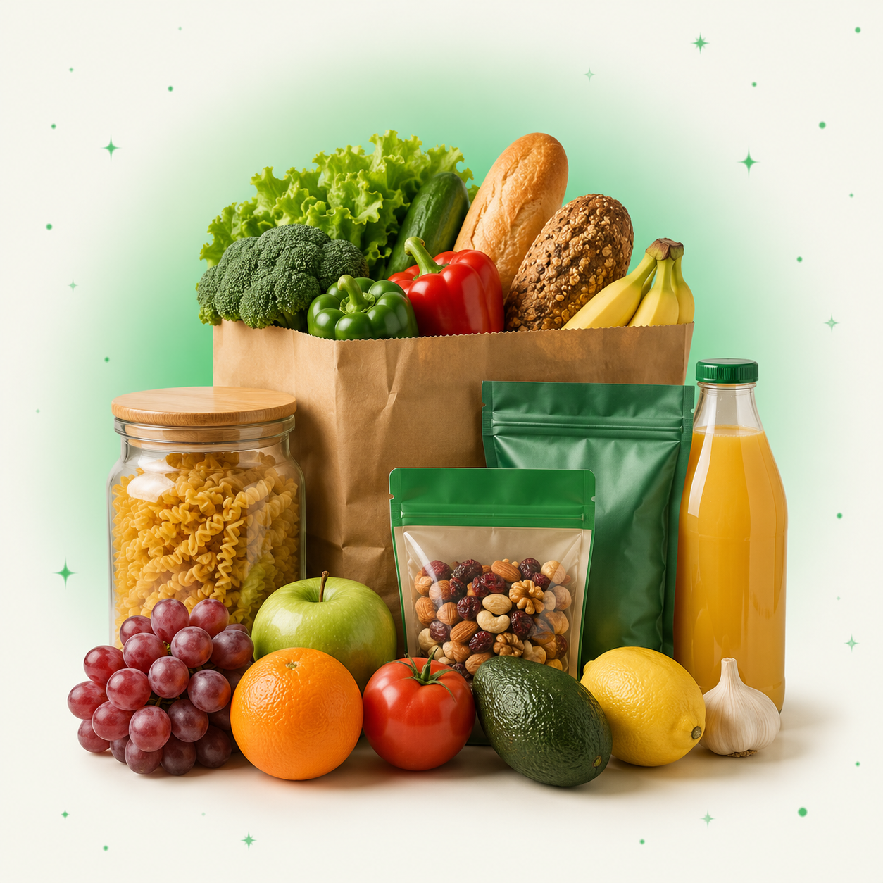 Grocery bag, fresh produce, pantry jar and snacks — the Grocery & Food deal feed