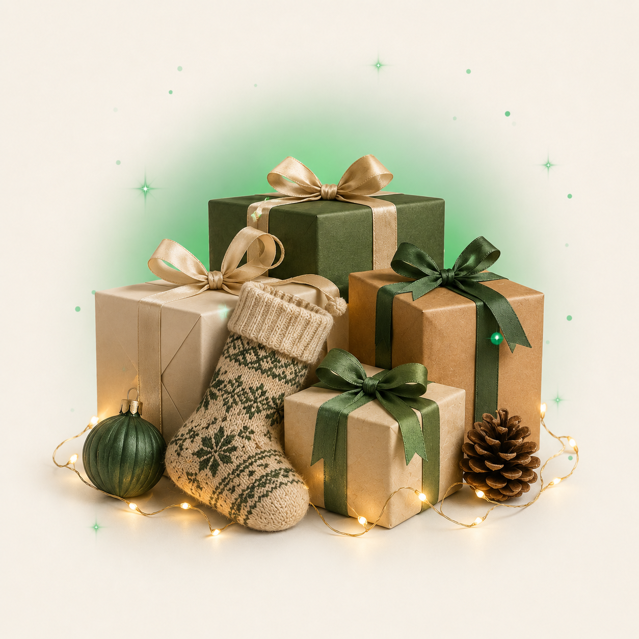 Wrapped presents, ornament, stocking and string lights — the Holiday Gifts deal feed